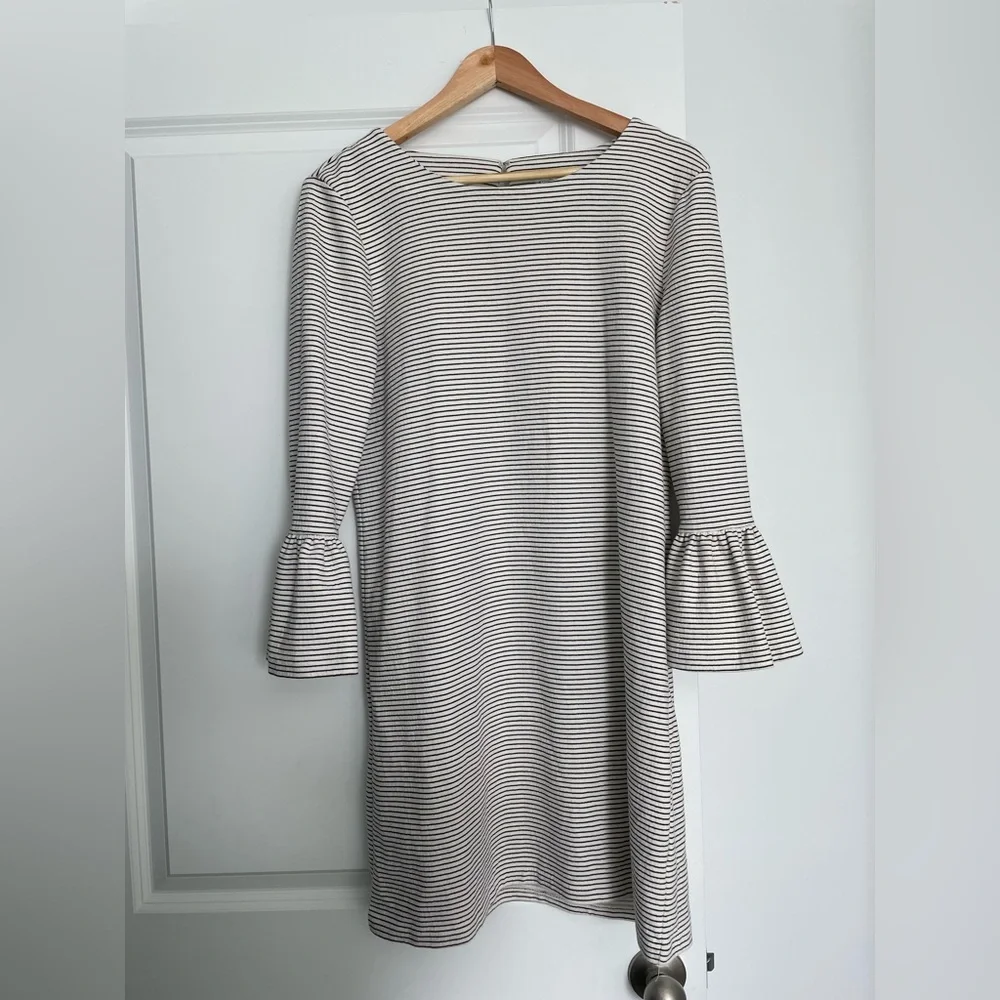J. Crew Gray Sheath Dress with Bell Sleeves Medium size black and white cotton - Picture 6 of 15